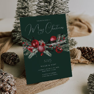 Elegant Family or Office Christmas Day Party Green Invitation