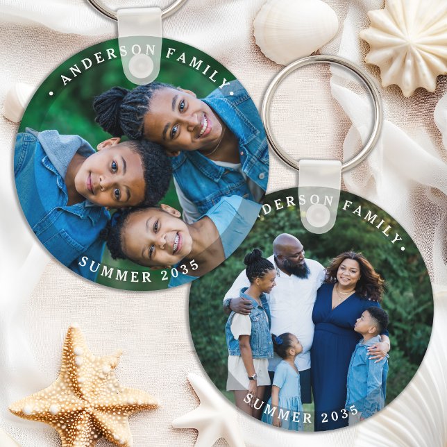 Elegant Family Personalized Modern Simple 2 Photo  Keychain (Creator Uploaded)