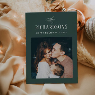 Elegant Family Photo and Name   Happy Holidays Holiday Card