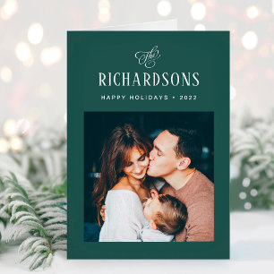 Elegant Family Photo and Name   Happy Holidays Holiday Card