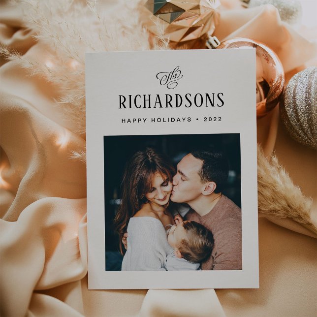 Elegant Family Photo and Name | Happy Holidays Holiday Card (Creator Uploaded)