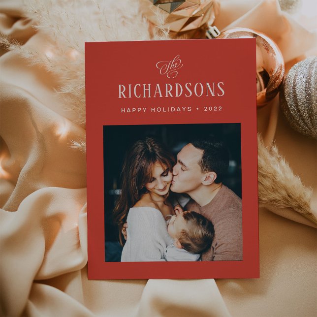 Elegant Family Photo and Name | Happy Holidays Holiday Card (Creator Uploaded)