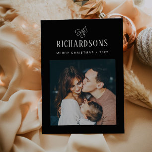 Elegant Family Photo and Name | Merry Christmas Holiday Card