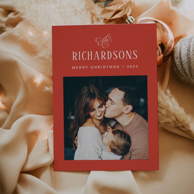 Elegant Family Photo and Name | Merry Christmas Holiday Card (Creator Uploaded)