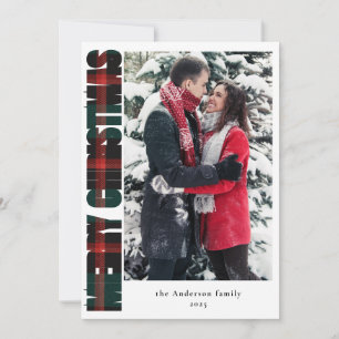 Elegant Family Photo Green and Red Plaid Christmas Holiday Card