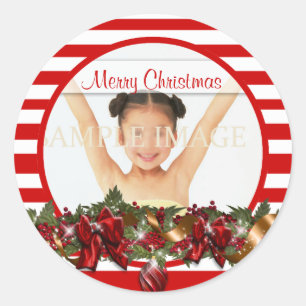 Elegant family photo greeting PERSONALIZE Classic Round Sticker