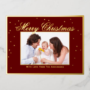 Elegant Family Photo Merry Christmas Confetti Foil Holiday Postcard