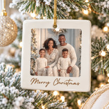 Elegant Family Photo Merry Christmas Ornament