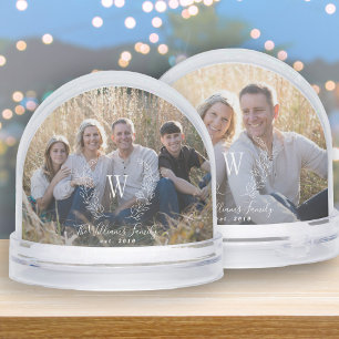 Elegant family photo monogram name personalized snowglobe