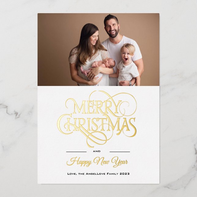 Elegant Family Portrait Photo Gold Christmas Card (Front)