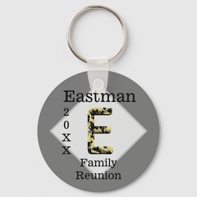 Elegant Family Reunion Gold Letter E Monogram Keychain (Front)