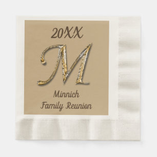 Elegant Family Reunion Gold Letter M Monogram Napkin