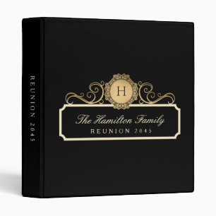 Elegant Family Reunion Gold Monogram Black Binder