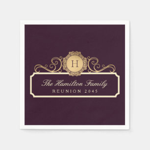 Elegant Family Reunion Gold Monogram Burgundy Napkin