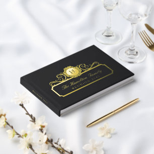 Elegant Family Reunion Gold Monogram Charcoal Guest Book