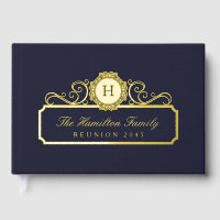 Elegant Family Reunion Gold Monogram Navy Blue