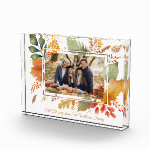 Elegant Family Thanksgiving Fall Leaves Photo Block