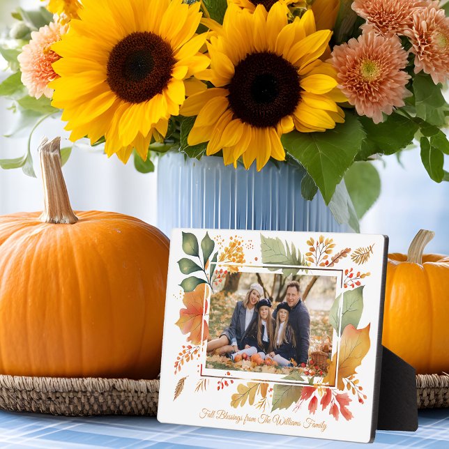 Elegant Family Thanksgiving Fall Leaves Photo Plaque (Creator Uploaded)