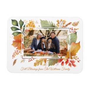 Elegant Family Thanksgiving Photo Fall Leaves Magnet