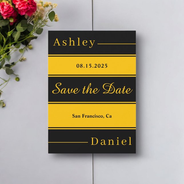 Elegant Fancy Black And Gold Stripes Chic Wedding Save The Date (Creator Uploaded)