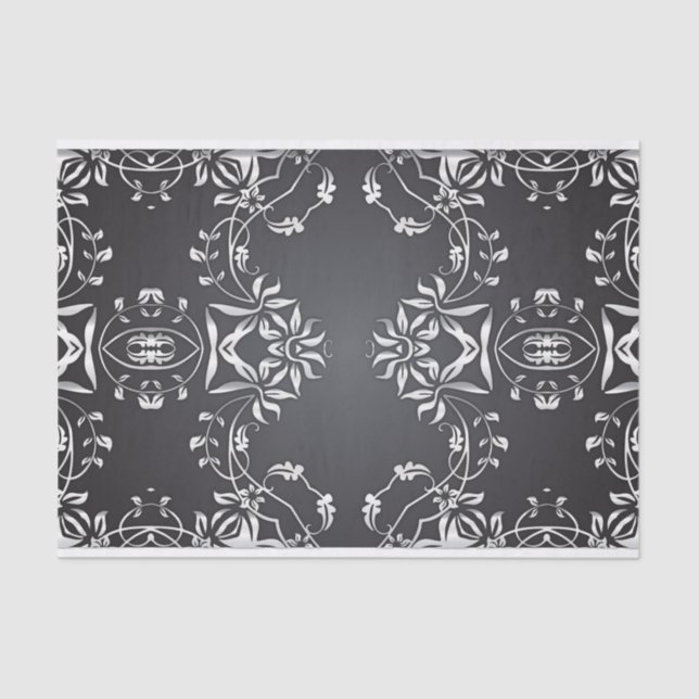 Elegant Fancy Black And Silver Baroque Ornate Tissue Paper (Front)