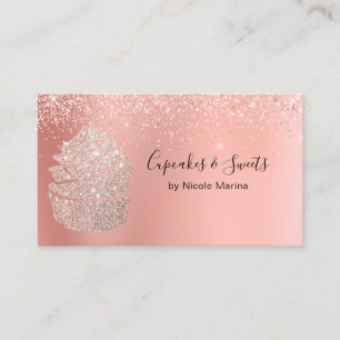 Elegant Fancy Faux Rose Gold Cupcake Sweets Bakery Business Card