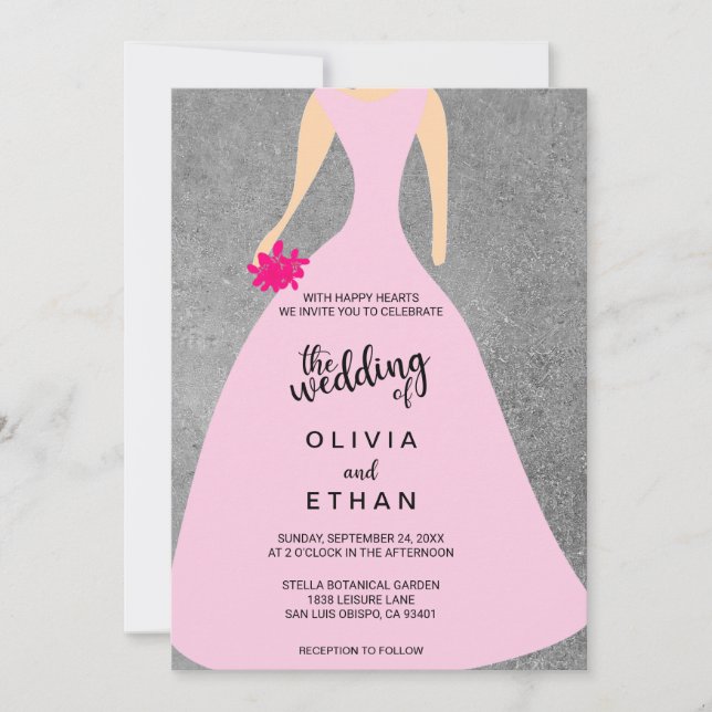 Elegant fancy floral bride grey Wedding Invitation (Front)