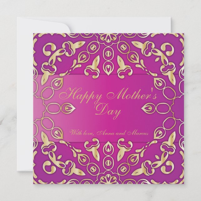 Elegant Fancy Gold and Magenta Happy Mother's Day Card (Front)
