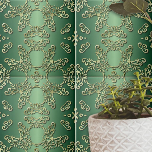 Elegant Fancy Luxury Ornate Gold Green Emerald Tile (Creator Uploaded)