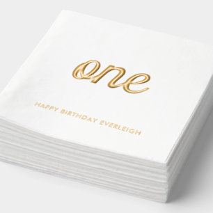 Elegant Fancy One 1st Birthday Gold Foil Napkins