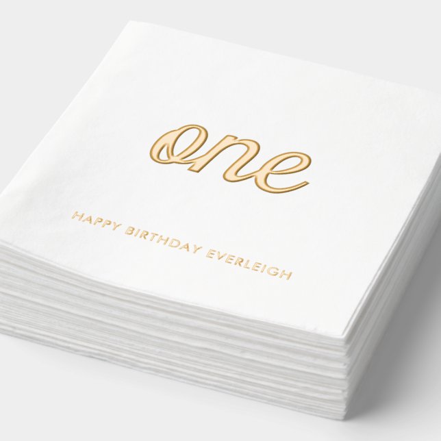Elegant Fancy One 1st Birthday Gold Foil Napkins (Detail)