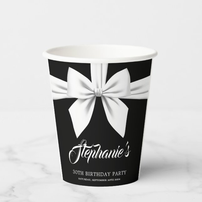Elegant Fancy Tiffany Birthday Tableware Black Paper Cups (Front)