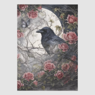 Elegant Fantasy Moon, Raven & Pink Rose Decoupage Tissue Paper