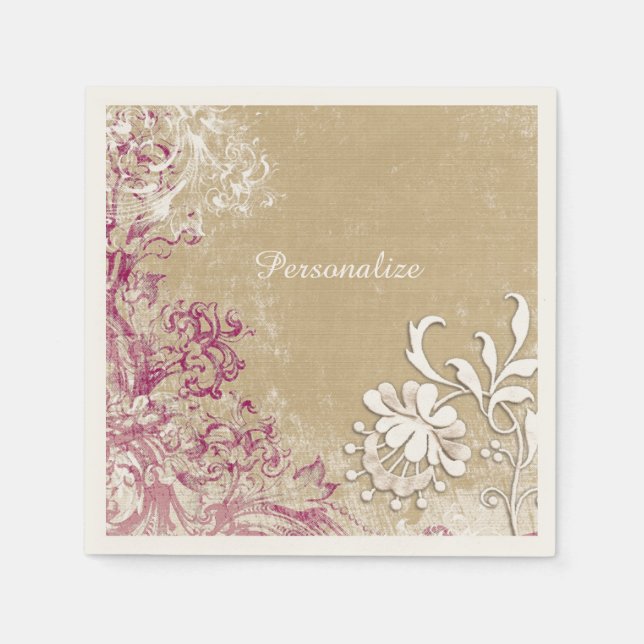 Elegant Fantasy Purple White Flowers Personalize Napkin (Front)