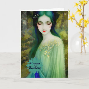 Elegant Fantasy Woman Portrait in Green and Blue Card
