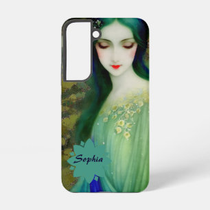 Elegant Fantasy Woman Portrait in Green and Blue Samsung Galaxy Case