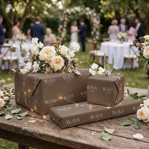 Elegant Farmhouse Brown initial wedding couples Wrapping Paper