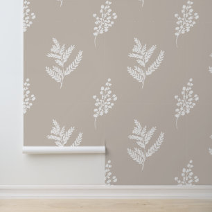Elegant Farmhouse Neutral Botanical Wildflowers Wallpaper