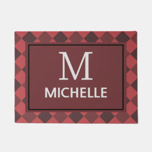 Elegant Farmhouse Red Buffalo Plaid Monogrammed    Doormat