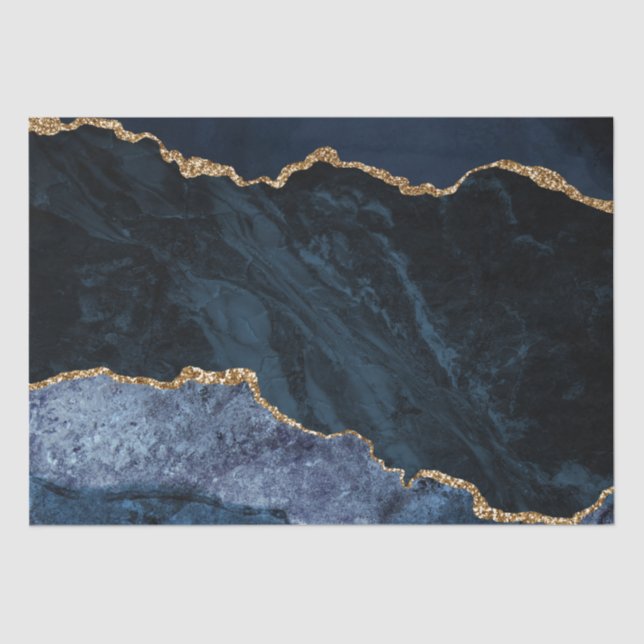 Elegant Fashionable Navy Blue Gold Glitter Marble Tissue Paper (Front)