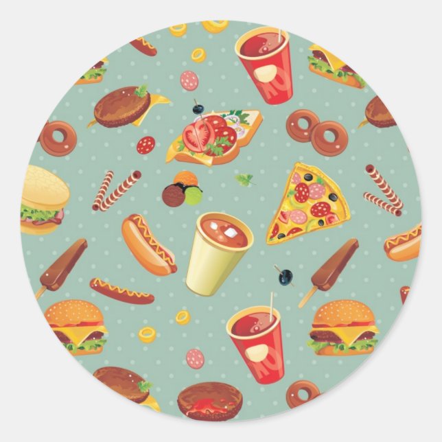 Elegant Fast Food Pattern Classic Round Sticker (Front)