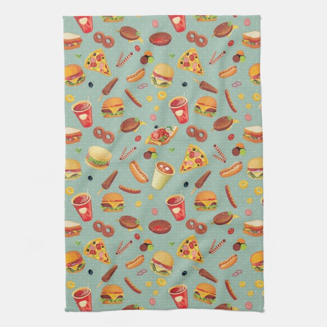 Elegant Fast Food Pattern Kitchen Towel (Vertical)