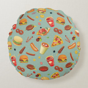 Elegant Fast Food Pattern Round Pillow