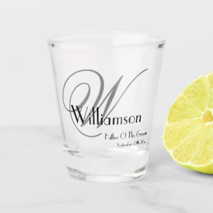 Elegant Father Of The Groom Black Grey Monogram Shot Glass
