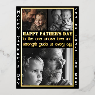Elegant Father’s Day Custom Photos & Gold  Foil Holiday Postcard