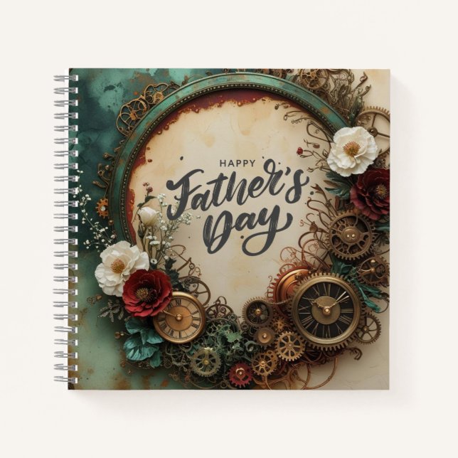 Elegant Father’s Day Steampunk and plum florals Notebook (Front)
