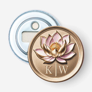 Elegant Faux 3D Gilded Pink Lotus Gold Monogram Bottle Opener