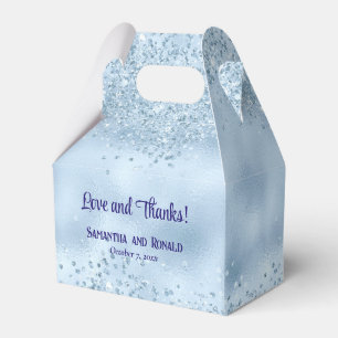 Elegant Faux Baby Blue Glitter and Foil Wedding Favor Box