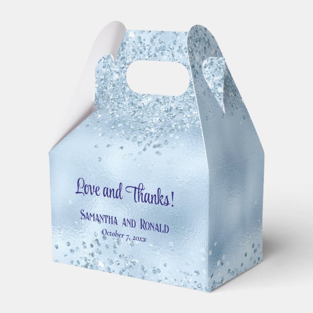 Elegant Faux Baby Blue Glitter and Foil Wedding Favor Box (Front Side)