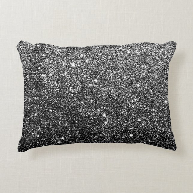 Elegant Faux Black Glitter Decorative Pillow (Front)
